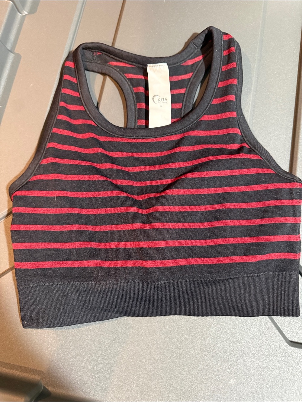 Zyia Performance Black & Red Striped Racerback Sports Bra